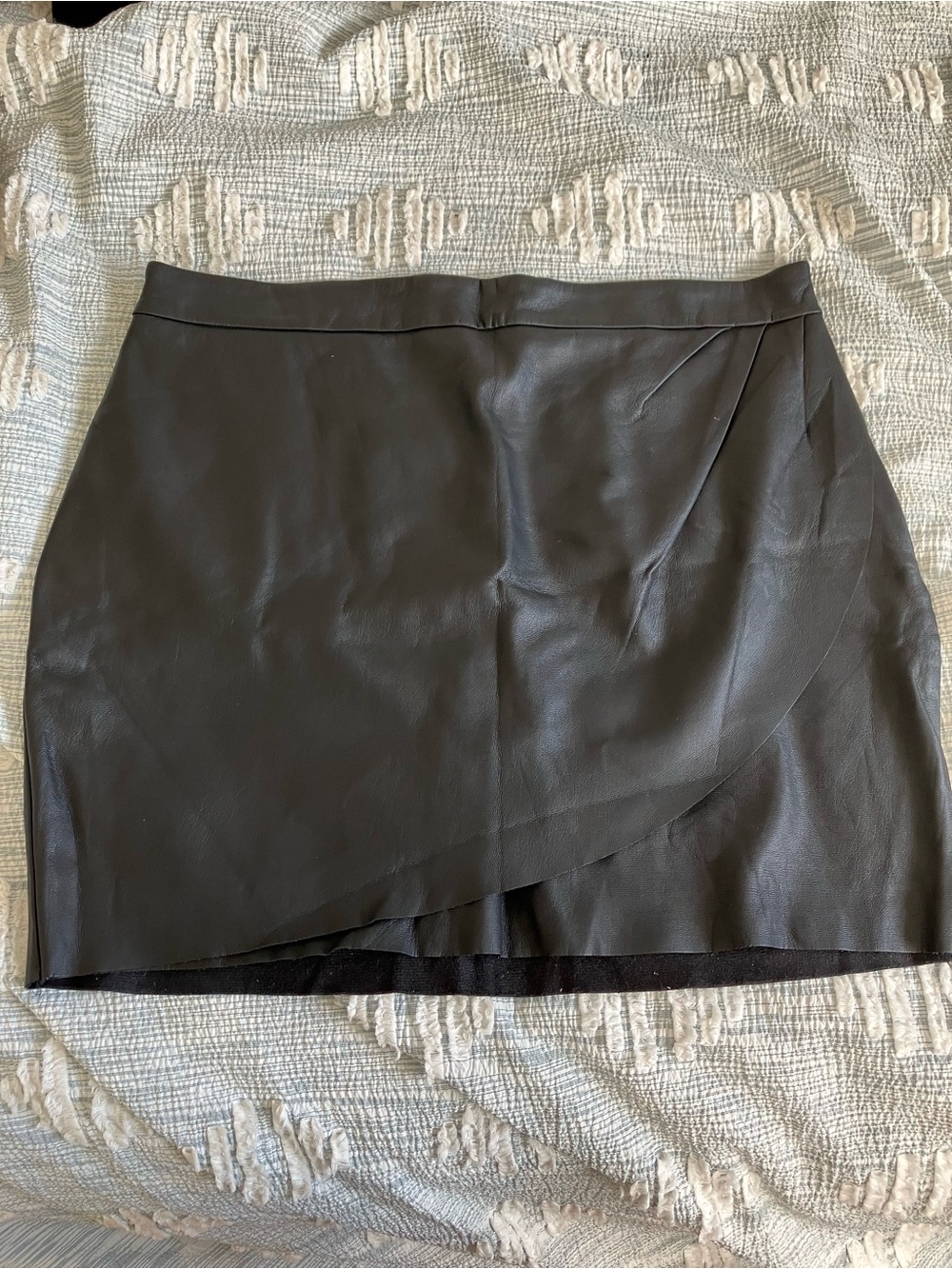 Express Black Faux Leather Wrap-Detail Mini Skirt